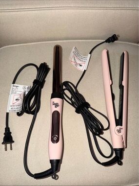 Lange Pink 1 inch Curling Wand and Flat Iron Styling Duo